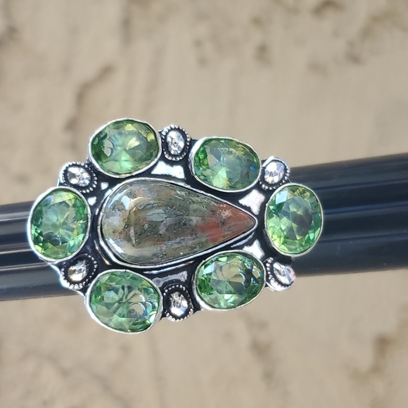 New Unakite and Tsavorite 925 Silver Statement Ring. - Picture 15 of 16